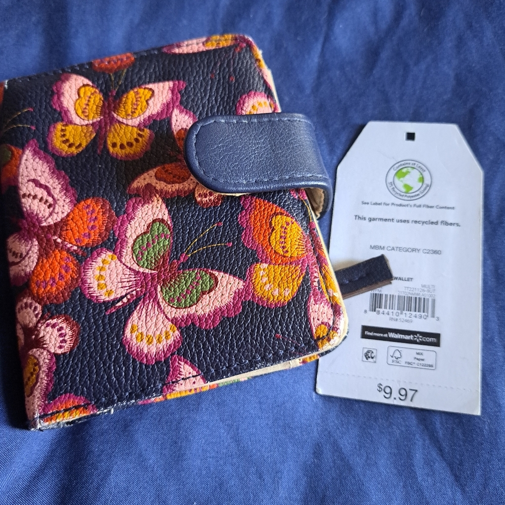 Butterfly Print Wallet with Navy Accents